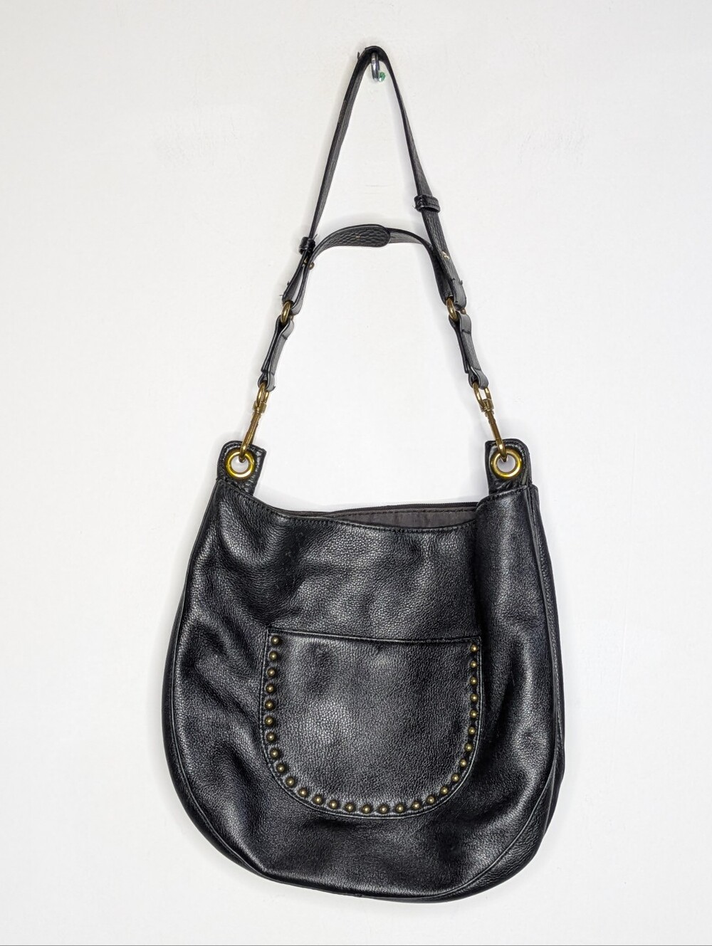 The Sak Happy & Free Black Pebbled Leather Gold Accent Shoulder Bag